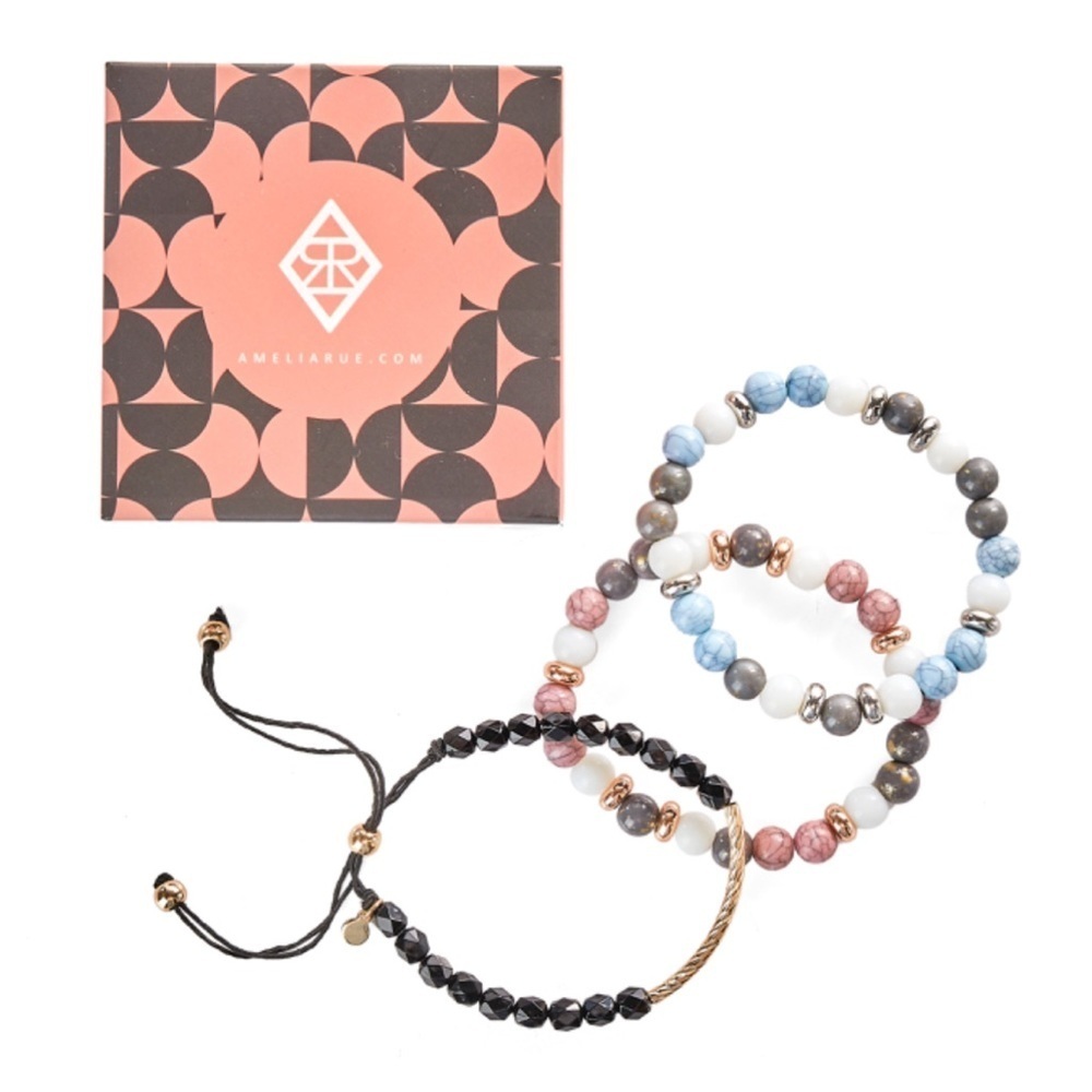 Amelia Rue NEW Kinsley 3 Piece Bracelet Set ~ NWT Jewelry Glass Bead Stretch